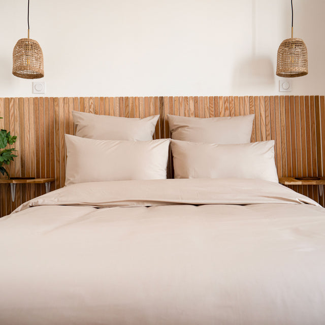 Dejorine - Parure de lit en Percale de Coton - Teinte Précieux rivage - Couleur Marron Beige Clair