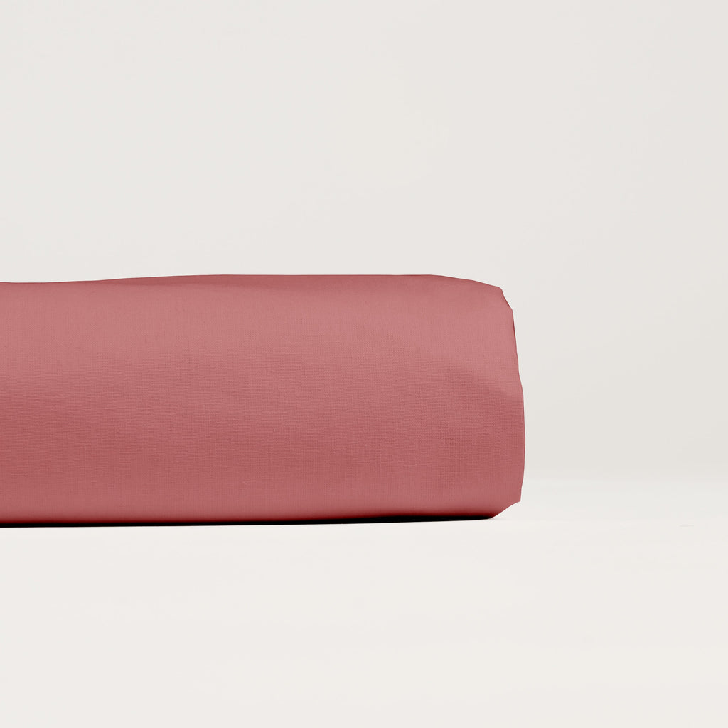 Dejorine - Drap plat en Percale de Coton - Teinte Grenat d'antan - Couleur Rose Rouge Foncé