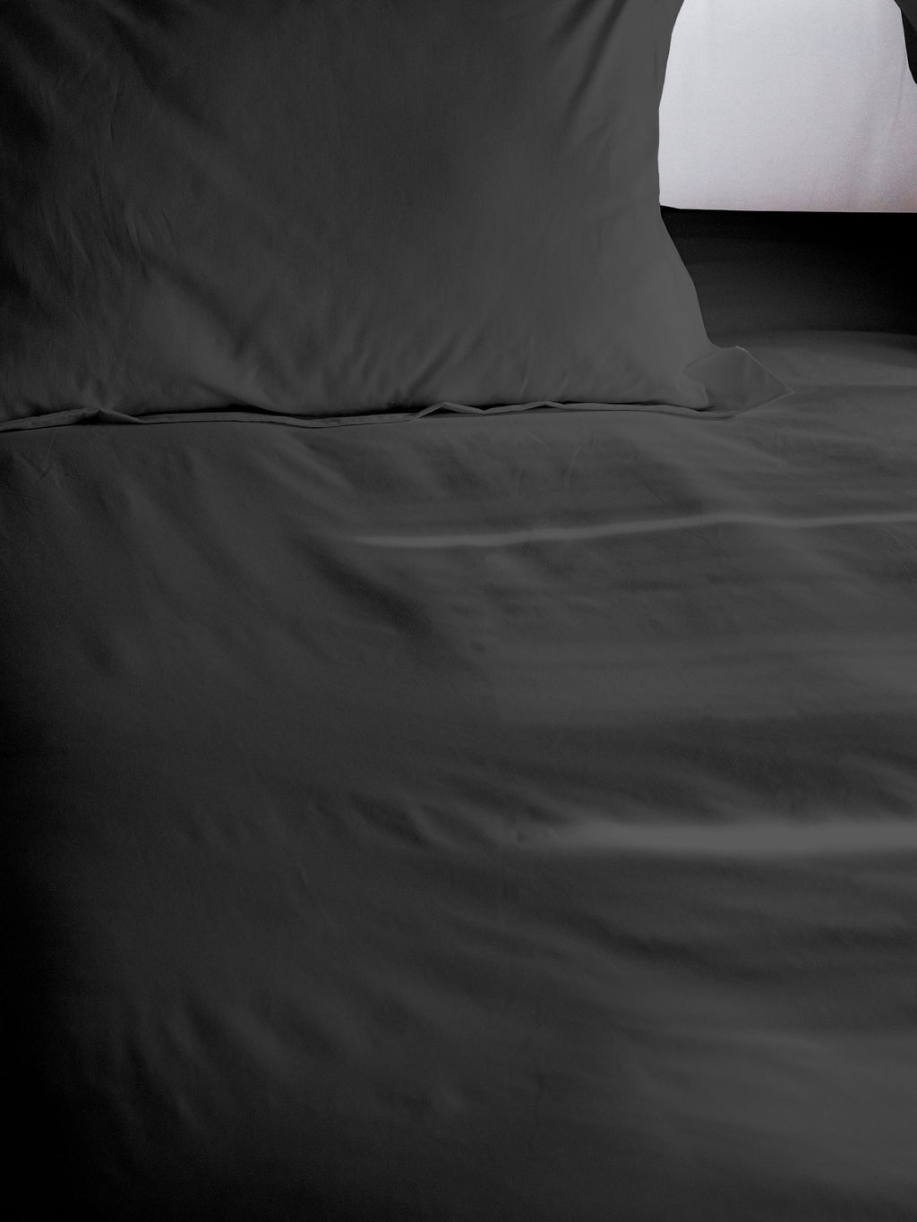 Dejorine - Housse de couette en Percale de Coton - Teinte Coeur d'ébène - Couleur Gris Anthracite