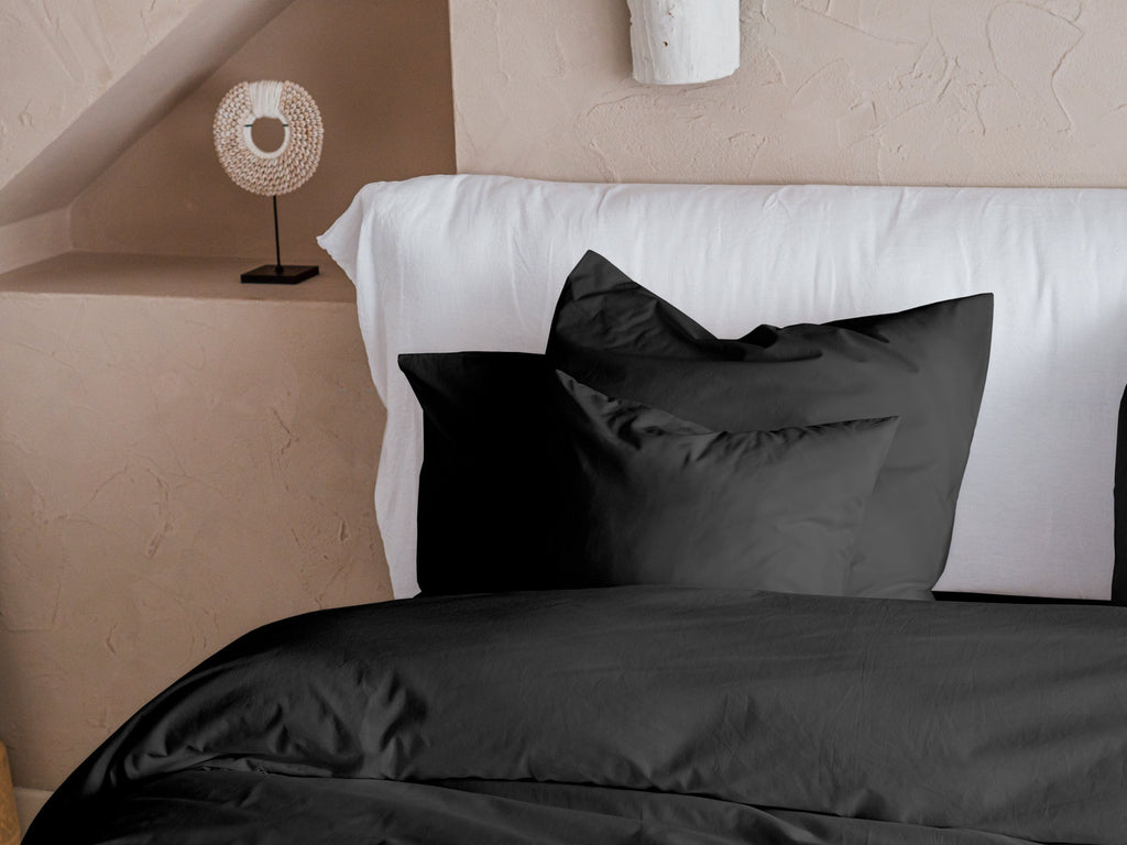 Dejorine - Housse de couette en Percale de Coton - Teinte Coeur d'ébène - Couleur Gris Anthracite