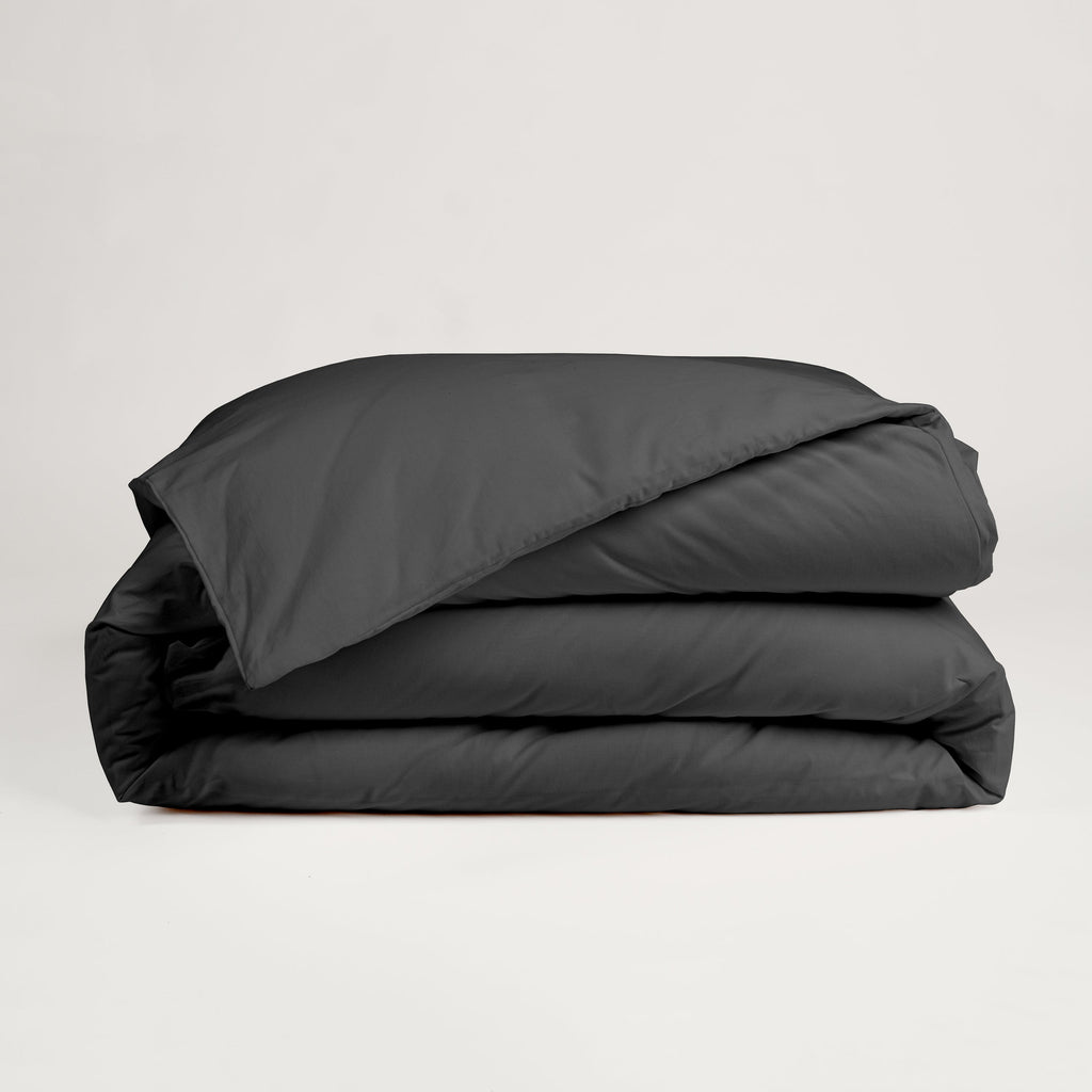 Dejorine - Housse de couette en Percale de Coton - Teinte Coeur d'ébène - Couleur Gris Anthracite