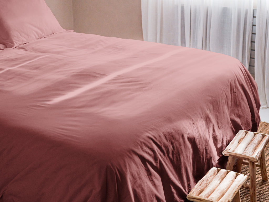 Dejorine - Housse de couette en Percale de Coton - Teinte Grenat d'antan - Couleur Rose Rouge Foncé