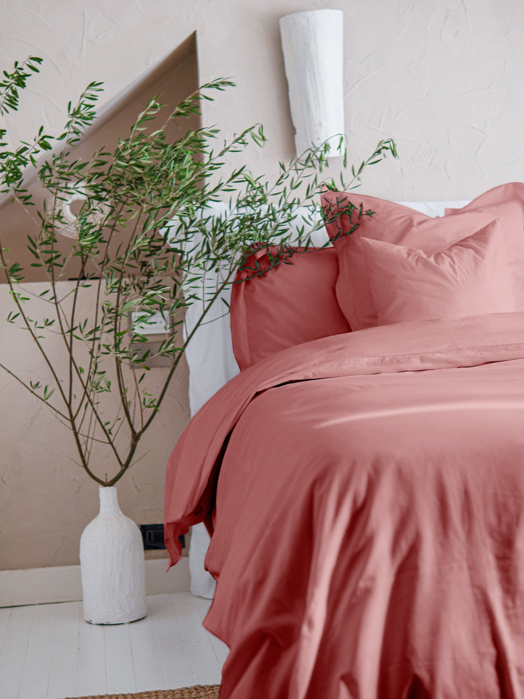 Dejorine - Housse de couette en Percale de Coton - Teinte Grenat d'antan - Couleur Rose Rouge Foncé