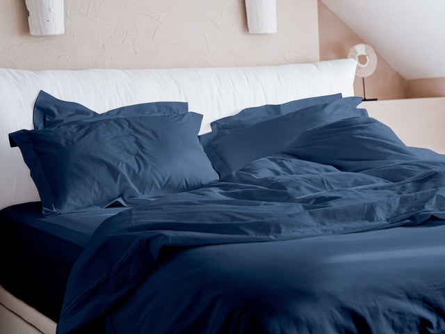 Dejorine - Housse de couette en Percale de Coton - Teinte Ombre de saphir - Couleur Bleu Foncé Denim