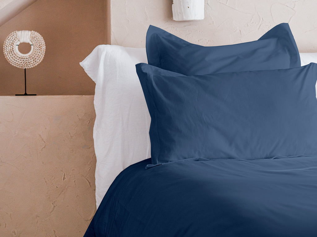 Dejorine - Housse de couette en Percale de Coton - Teinte Ombre de saphir - Couleur Bleu Foncé Denim