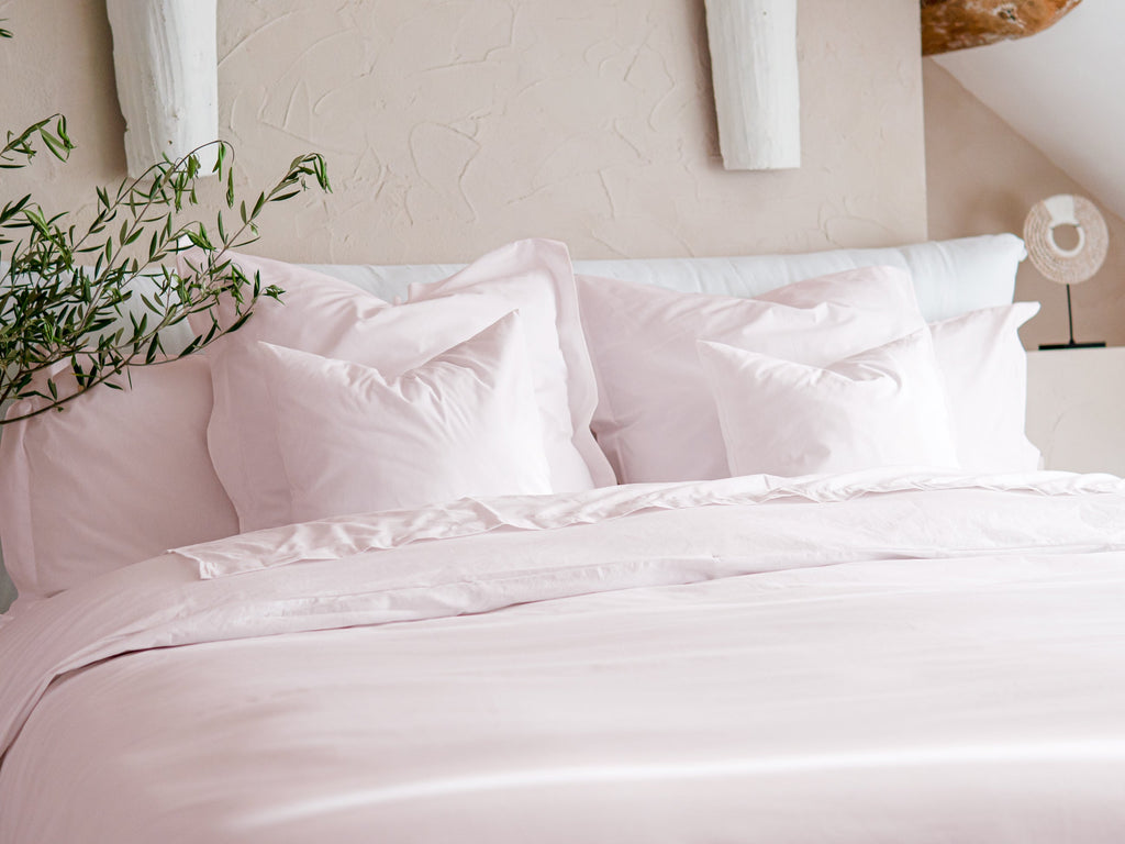Dejorine - Housse de couette en Percale de Coton - Teinte Poudre d'orchidée - Couleur Rose Clair