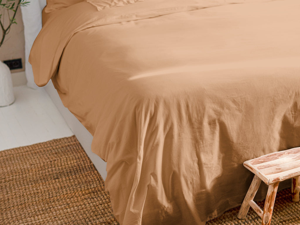 Dejorine - Housse de couette en Percale de Coton - Teinte Terre d'Orient - Couleur Marron Beige Foncé