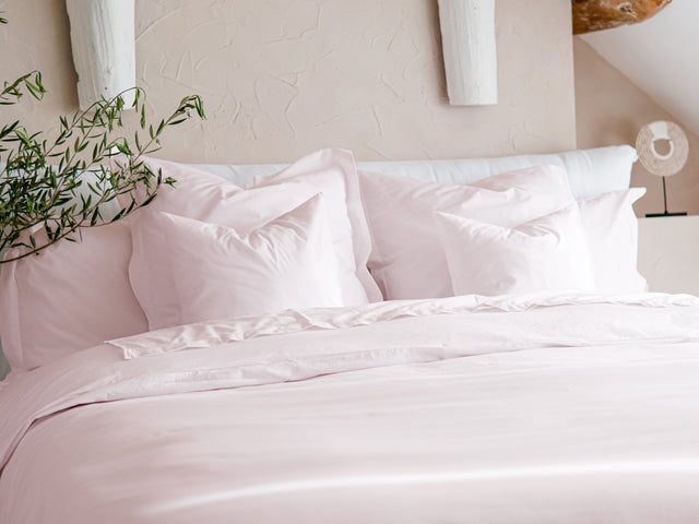 Dejorine - Parure en Percale de Coton - Teinte Poudre d'orchidée - Couleur Rose Clair