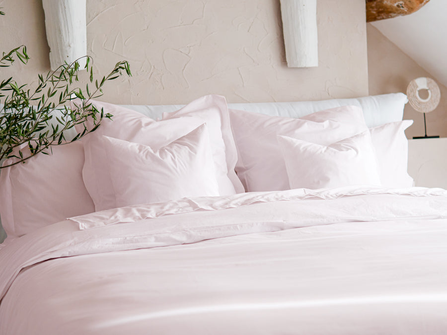 Dejorine - Parure en Percale de Coton - Teinte Poudre d'orchidée - Couleur Rose Clair