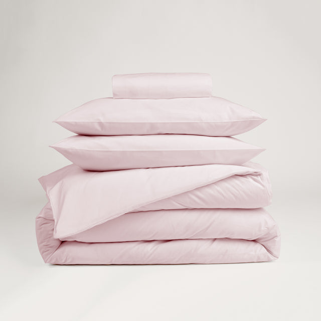 Dejorine - Parure en Percale de Coton - Teinte Poudre d'orchidée - Couleur Rose Clair