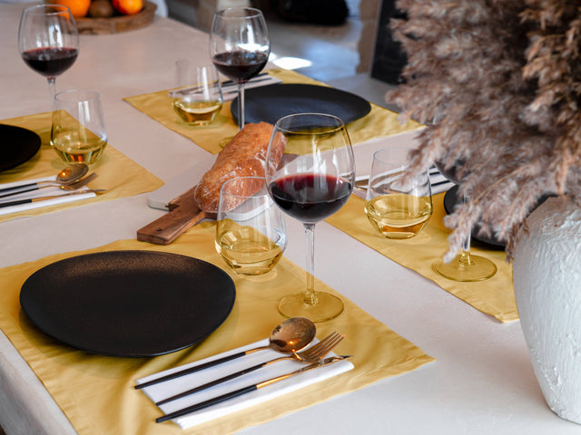 Dejorine - Set de table en Coton - Teinte Ambre doré - Couleur Jaune