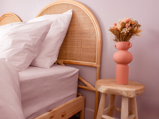 Dejorine - Drap housse en Percale de Coton - Teinte Poudre d'orchidée - Couleur Rose Clair