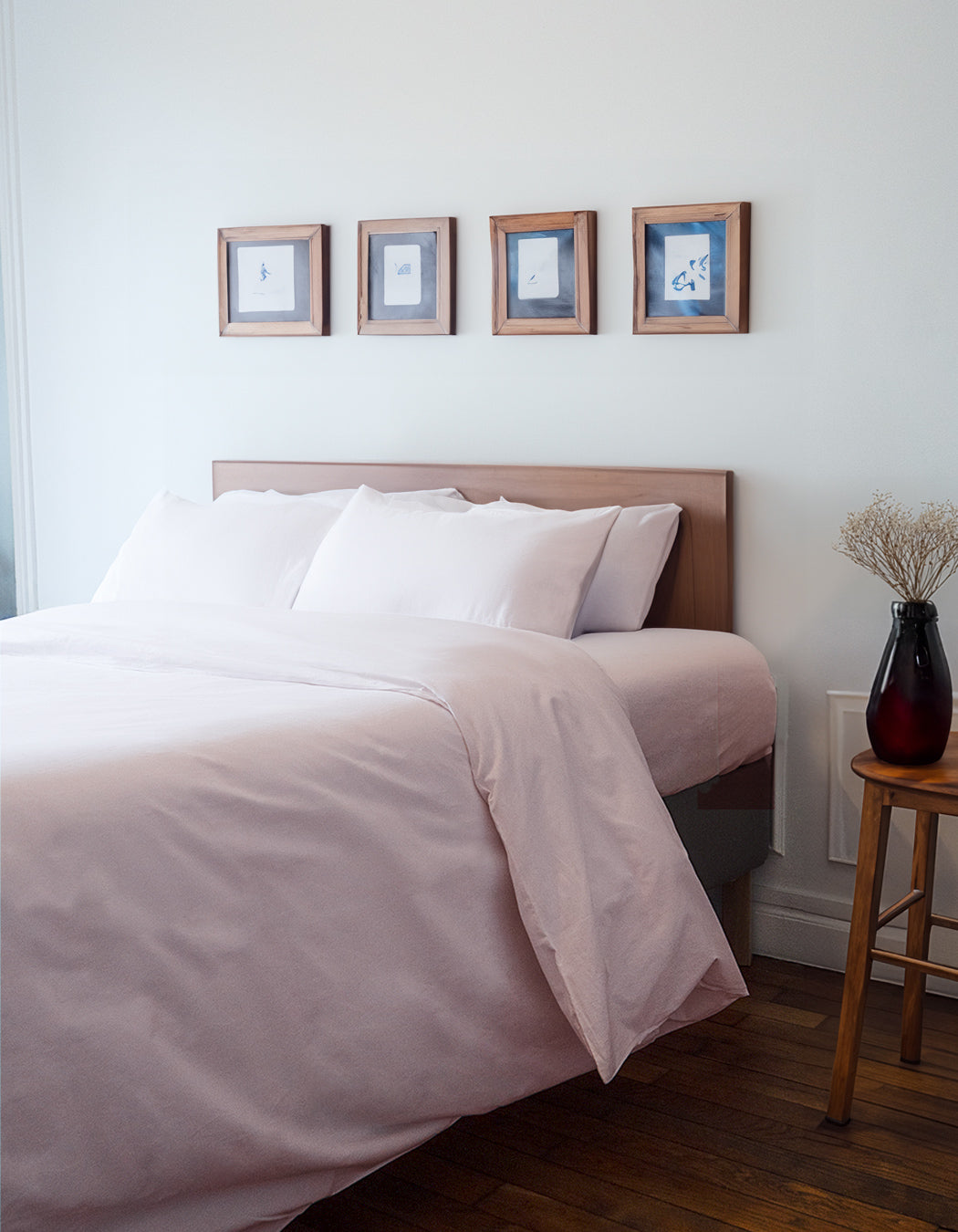 Parure de lit Vologne en Percale de coton française - Rose poudré