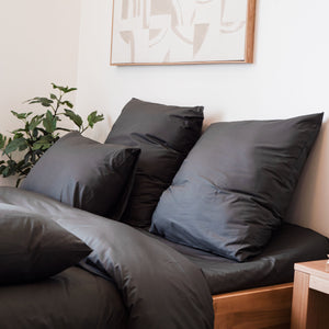 Dejorine - Taie de traversin en Percale de Coton - Teinte Coeur d'ébène - Couleur Gris Anthracite