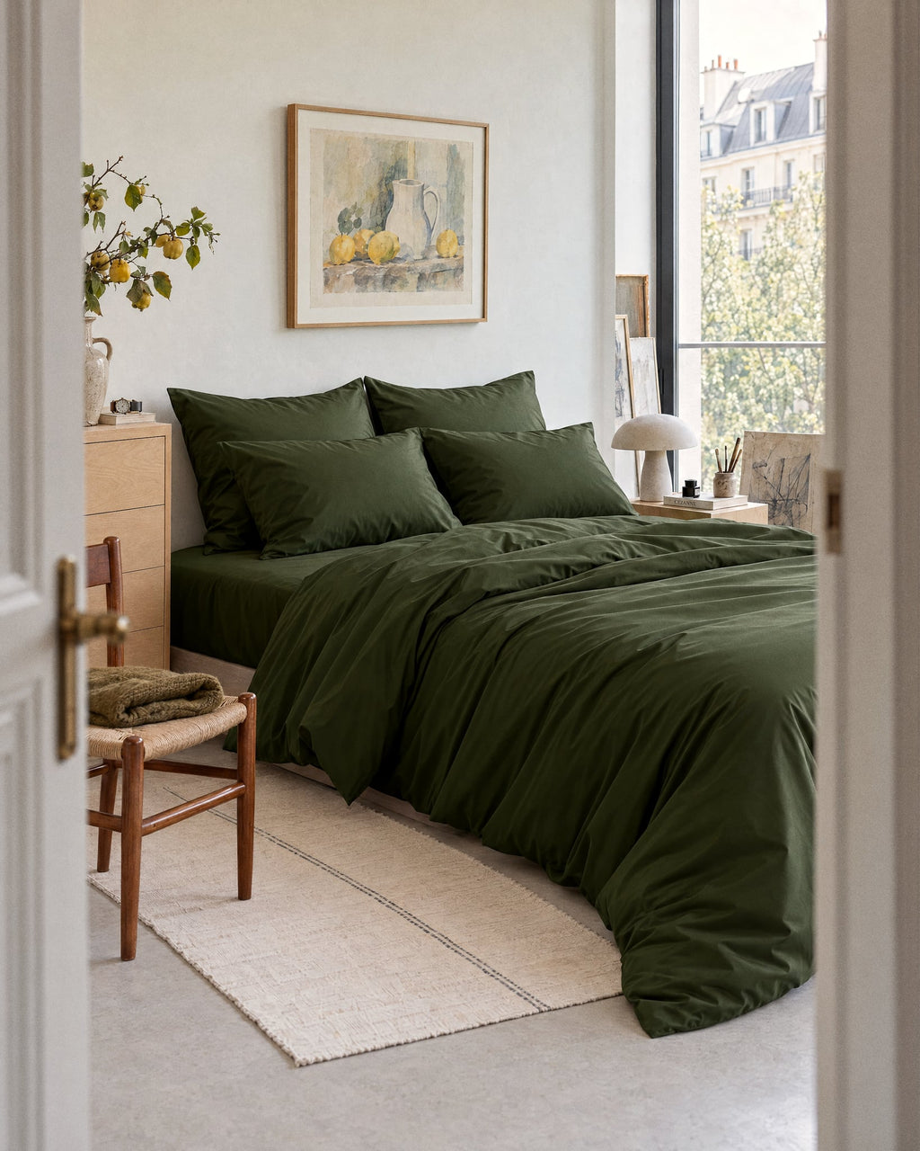 Taies d'oreiller X2 en Percale de coton - Vert sapin