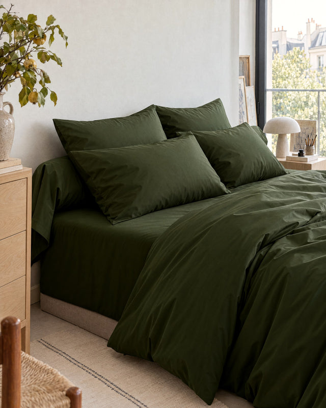 Taie de traversin en Percale de coton - Vert sapin