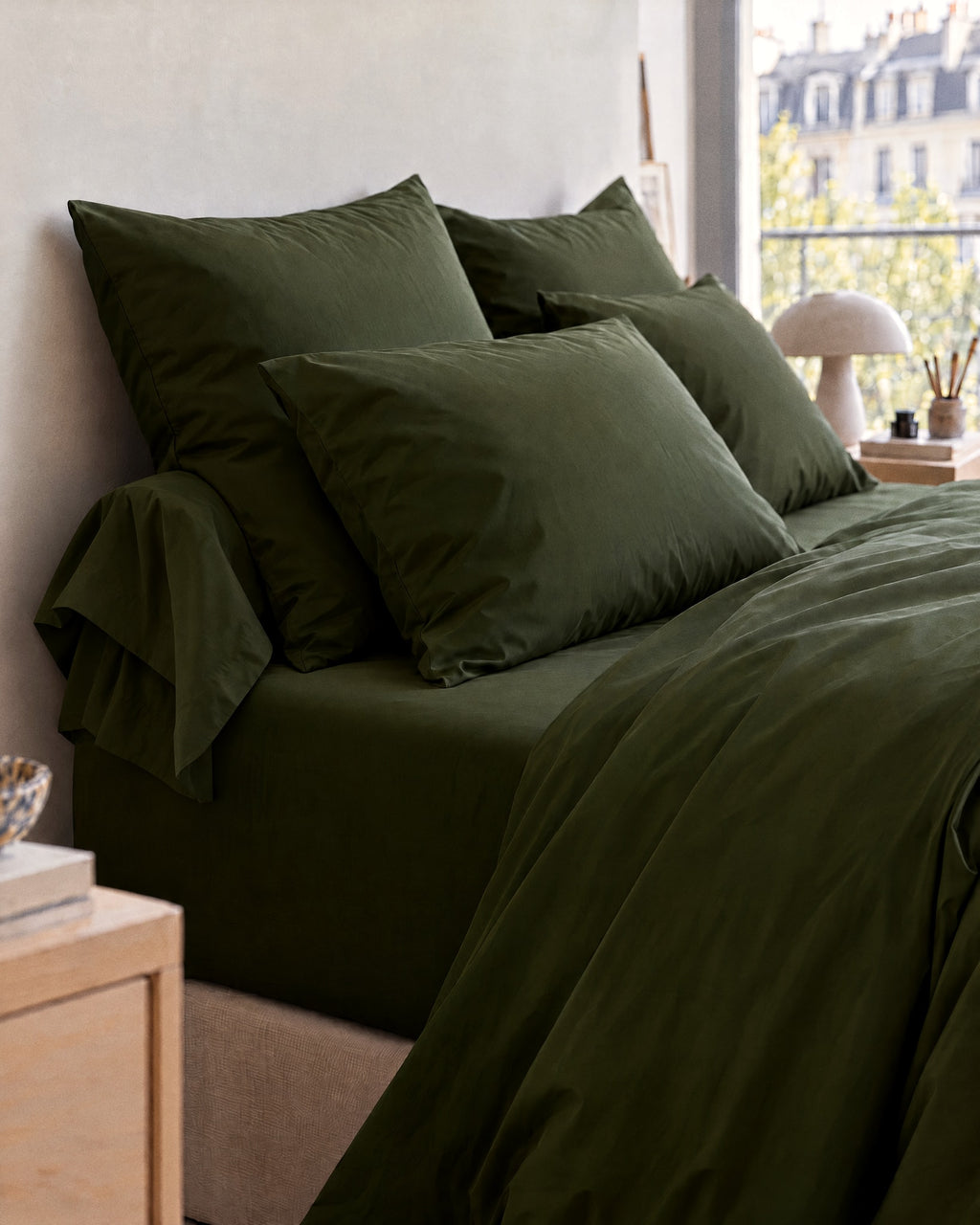 Taie de traversin en Percale de coton - Vert sapin