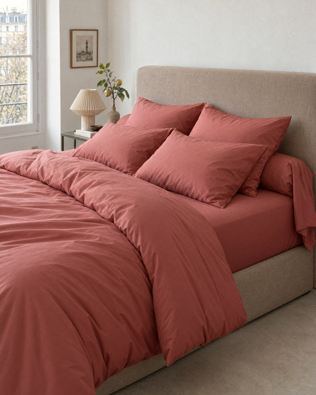 Taie de traversin en Percale de coton - Vieux rose