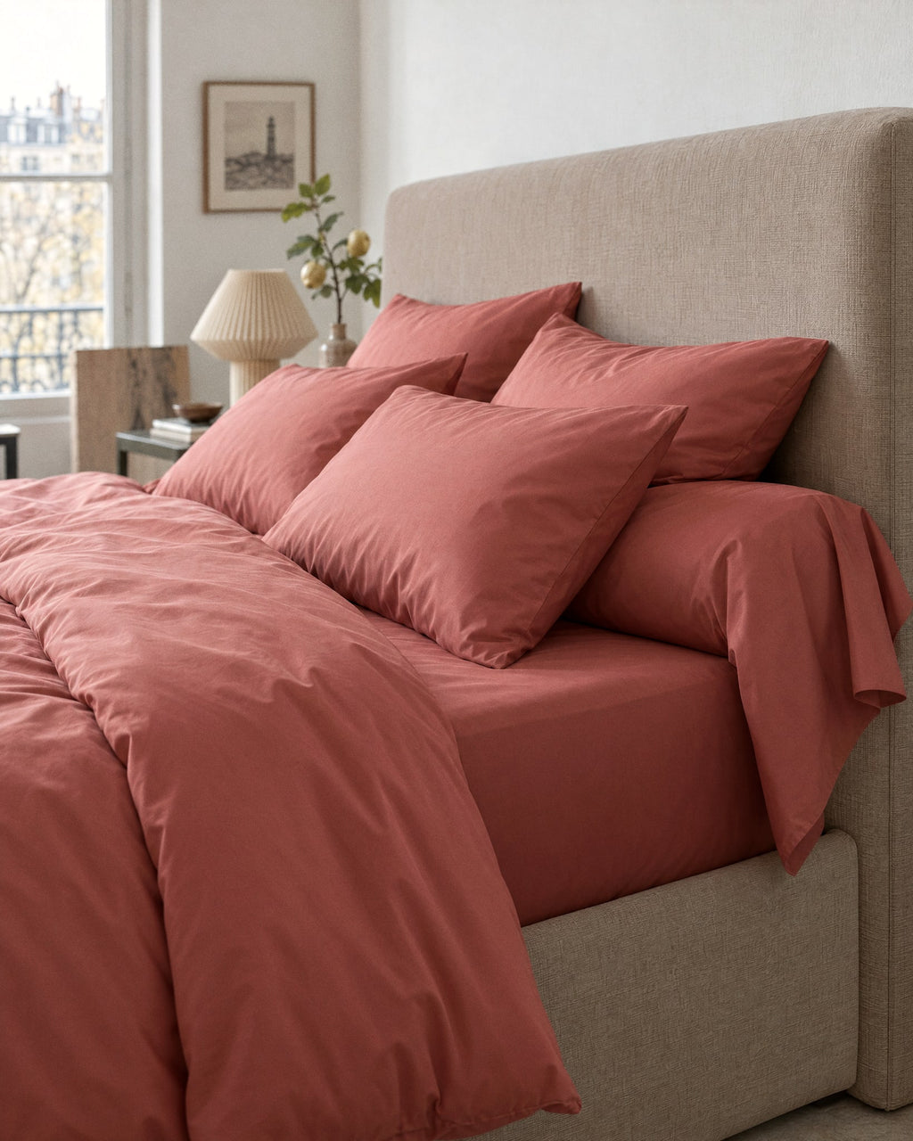 Taie de traversin en Percale de coton - Vieux rose