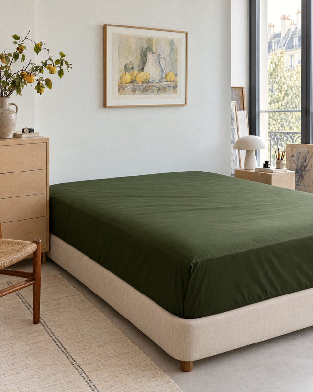 Drap housse en Percale de coton - Vert sapin