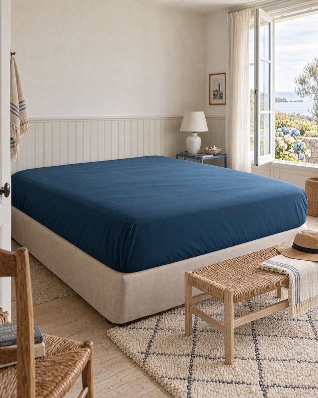 Drap housse en Percale de coton - Bleu marine
