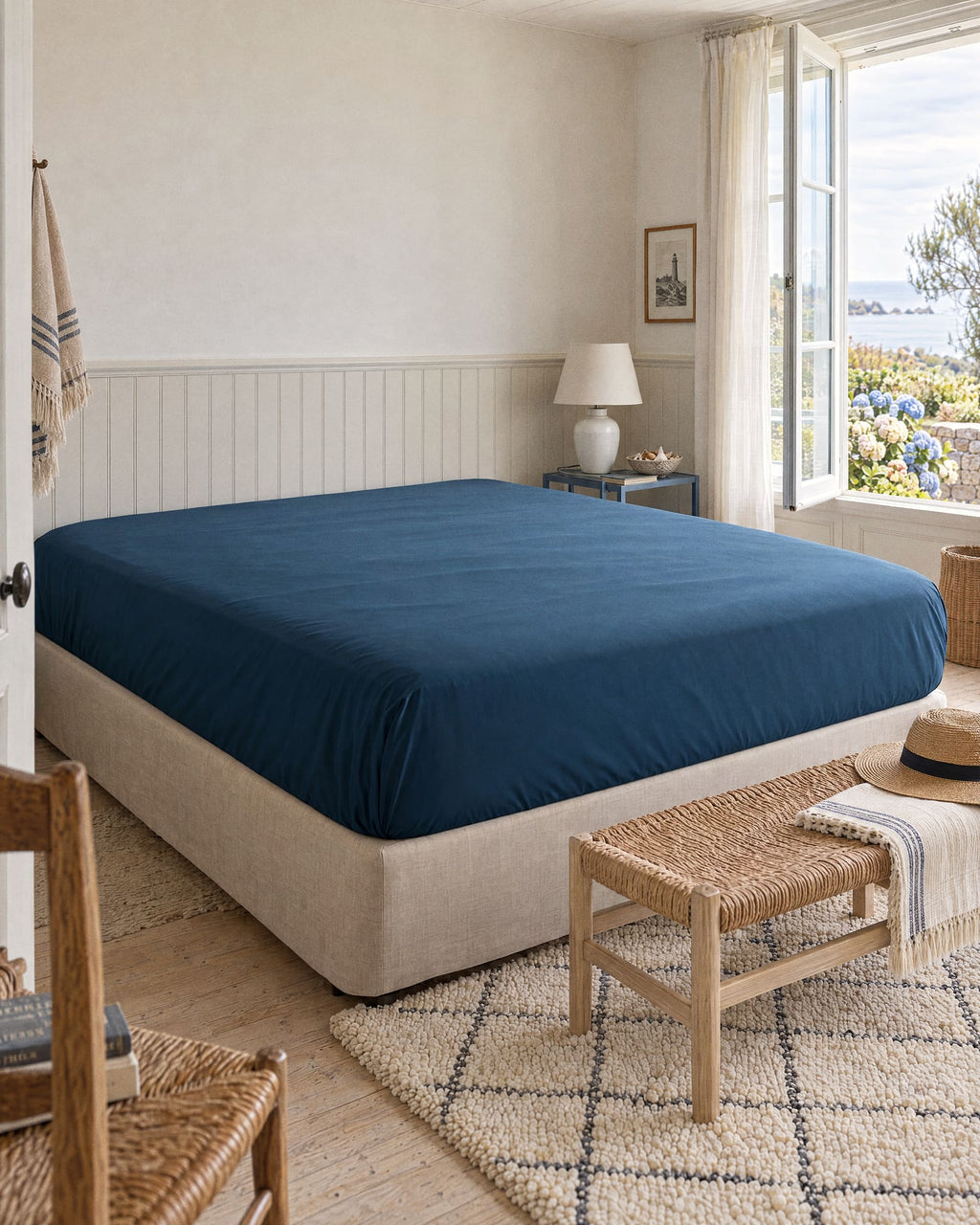 Drap housse en Percale de coton - Bleu marine