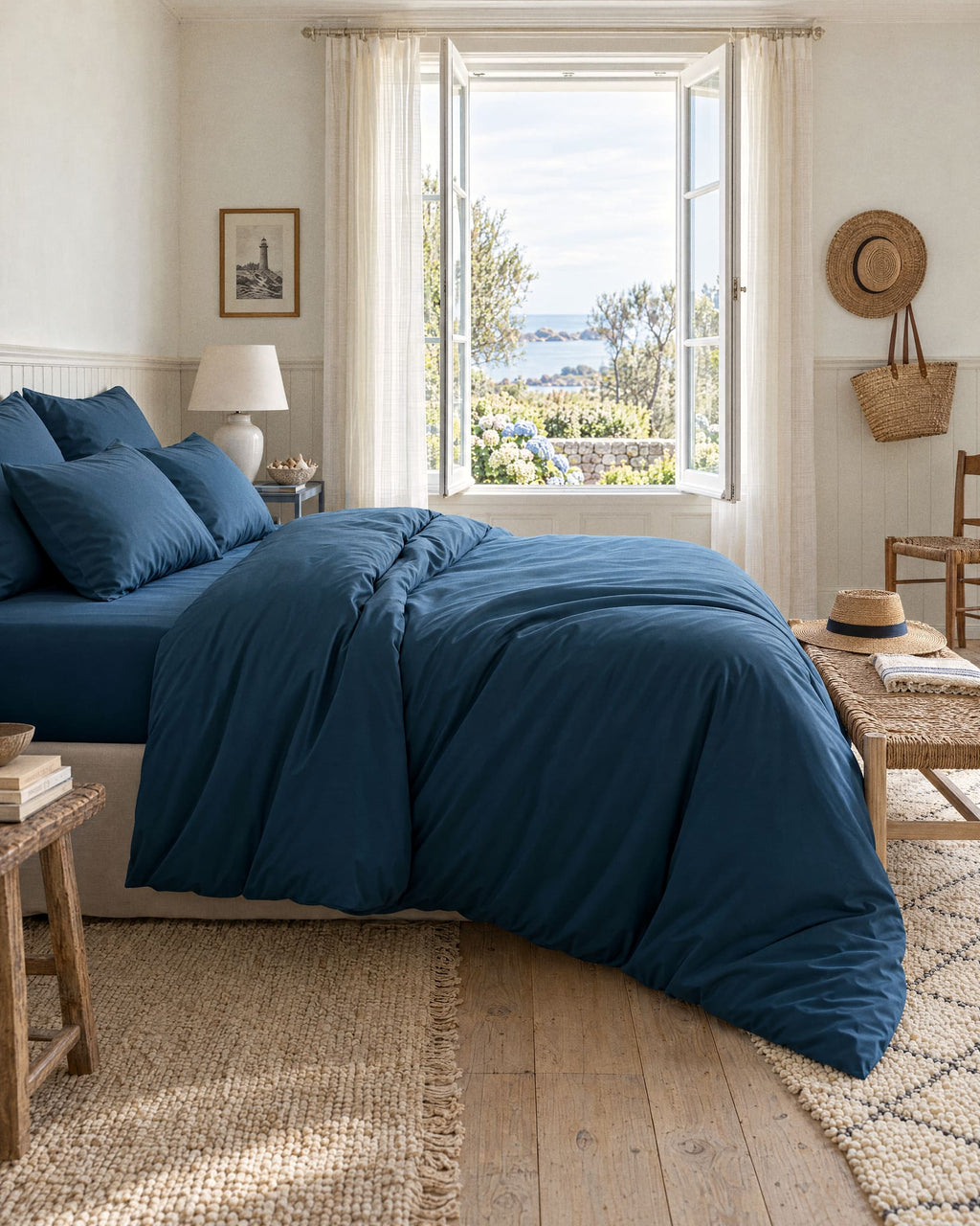 Parure de lit en Percale de coton - Bleu marine