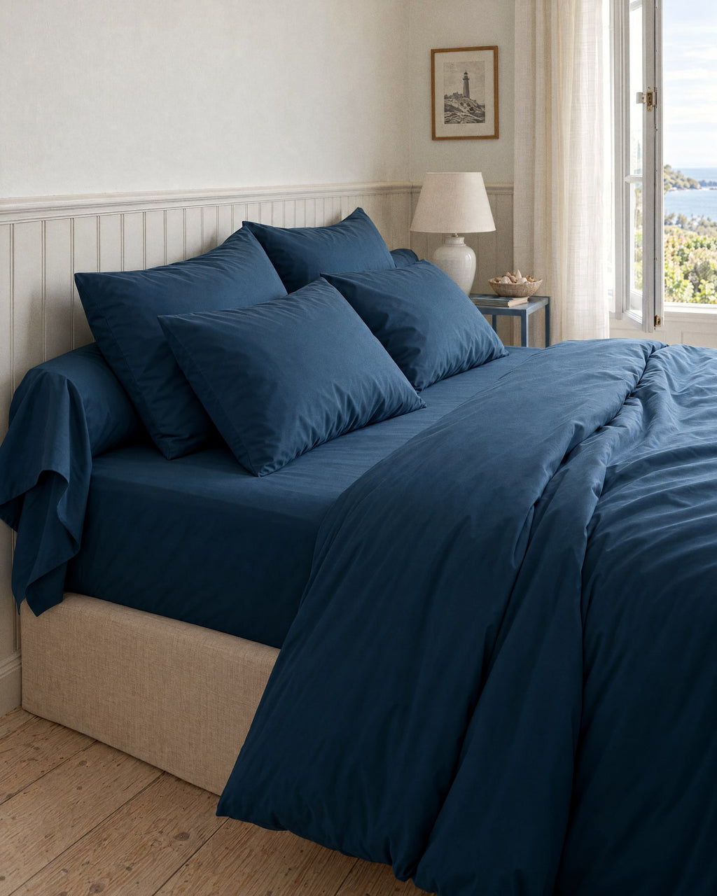 Taie de traversin en Percale de coton - Bleu marine