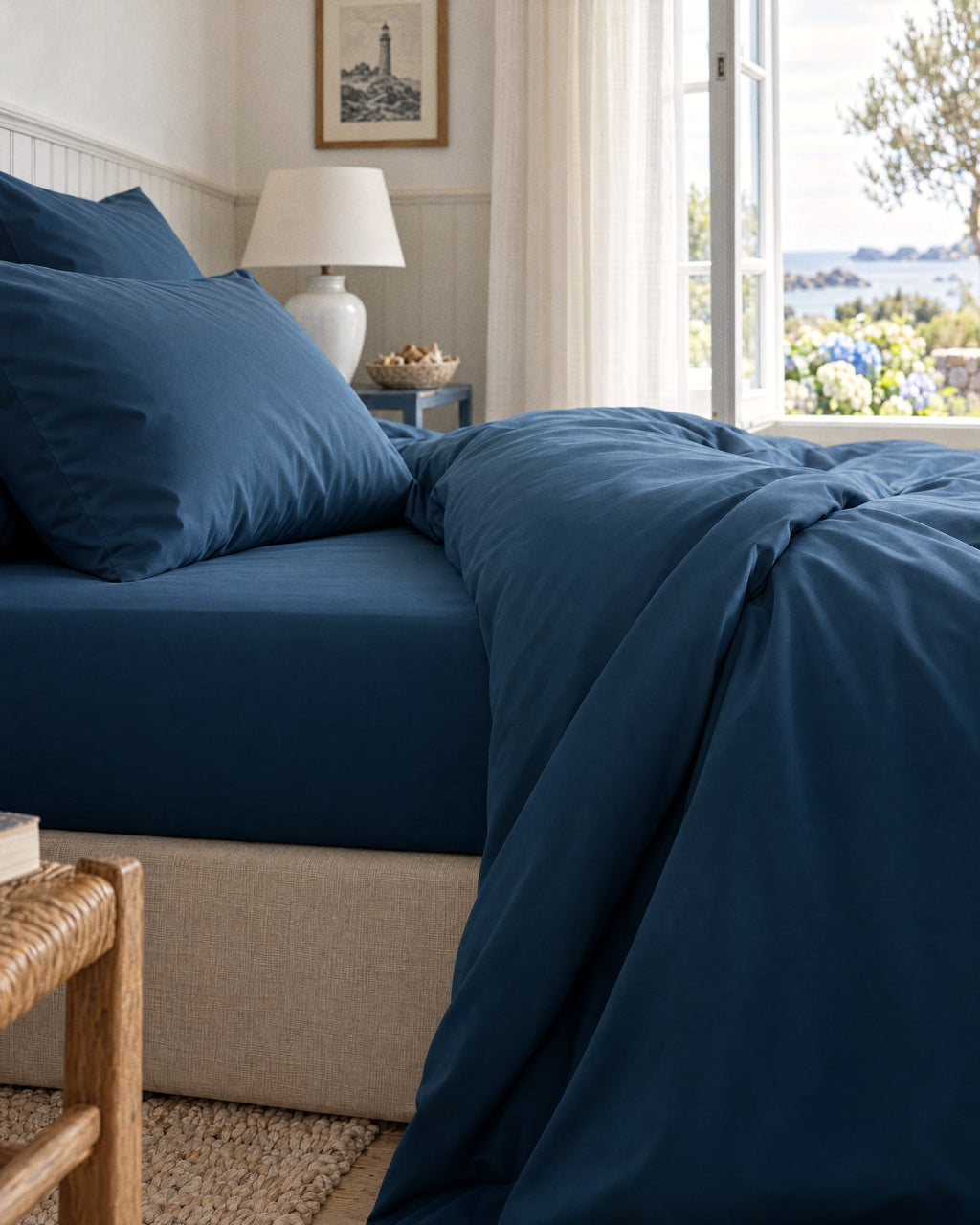 Drap housse en Percale de coton - Bleu marine