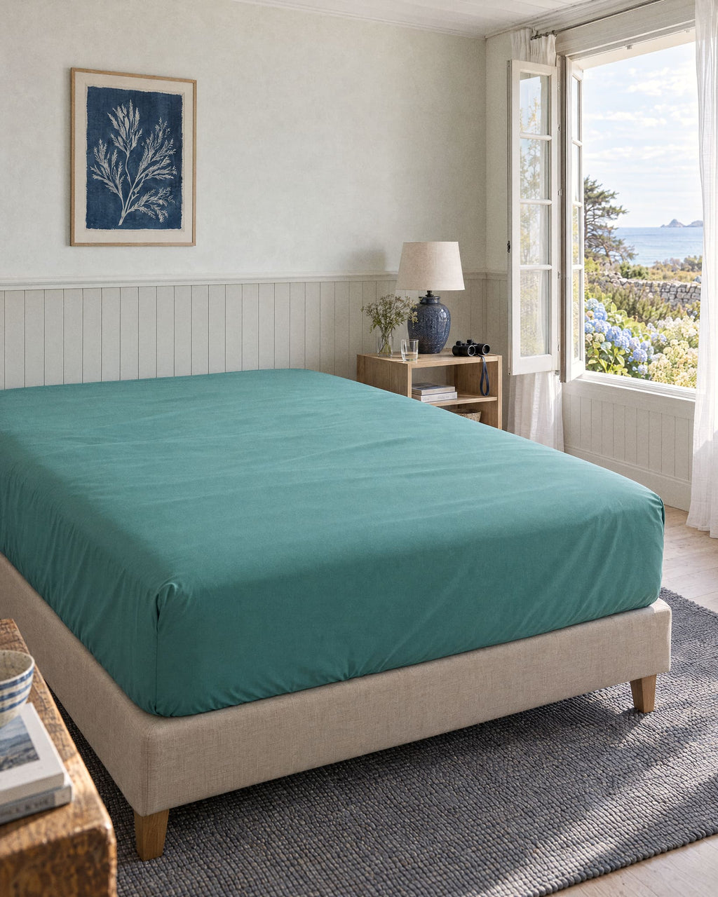 Drap housse en Percale de coton - Emeraude