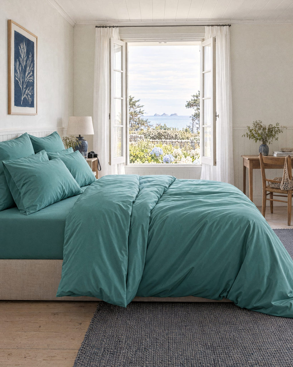 Drap housse en Percale de coton - Emeraude