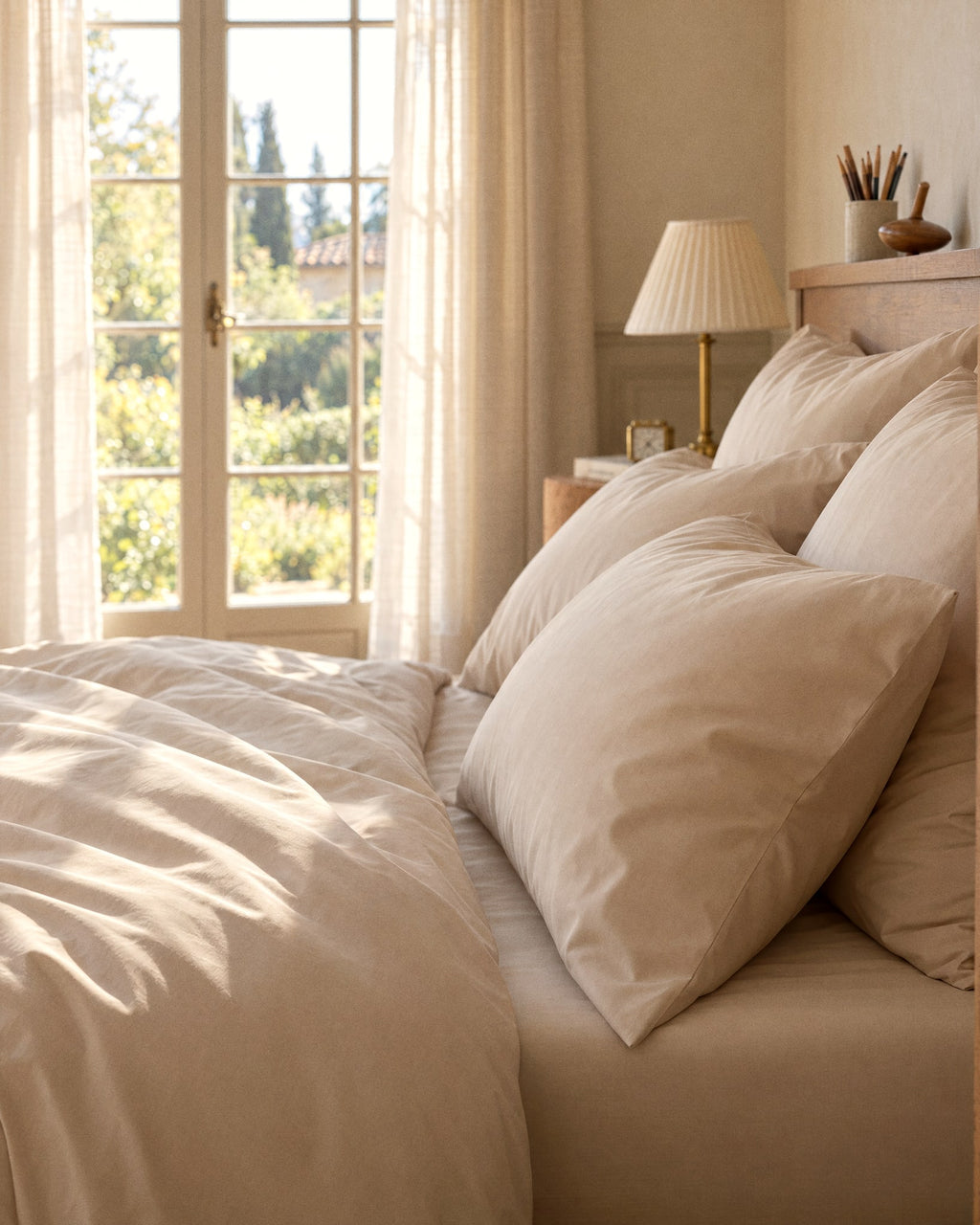 Parure de lit en Percale de coton - Beige