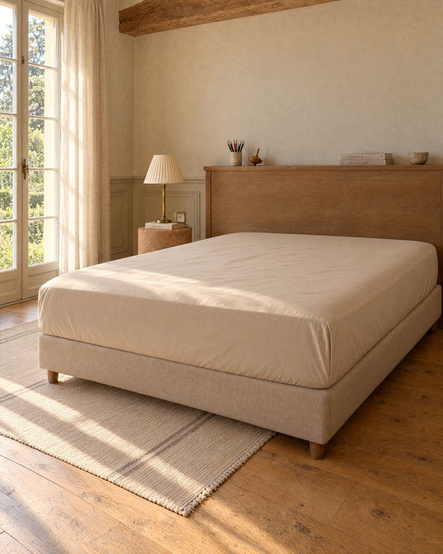 Drap housse en Percale de coton - Beige