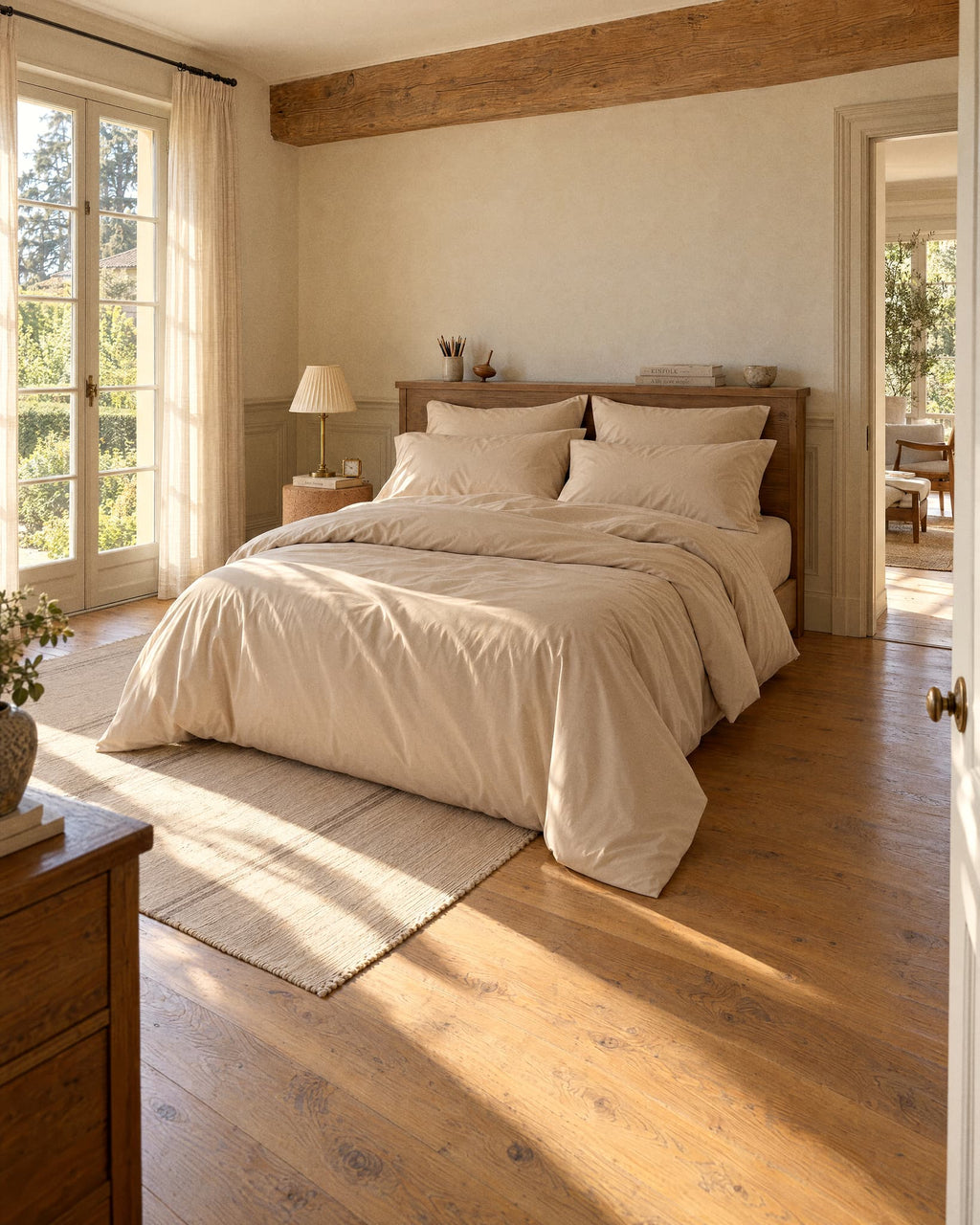 Parure de lit en Percale de coton - Beige
