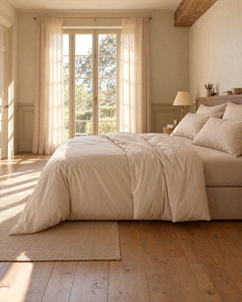 Drap housse en Percale de coton - Beige