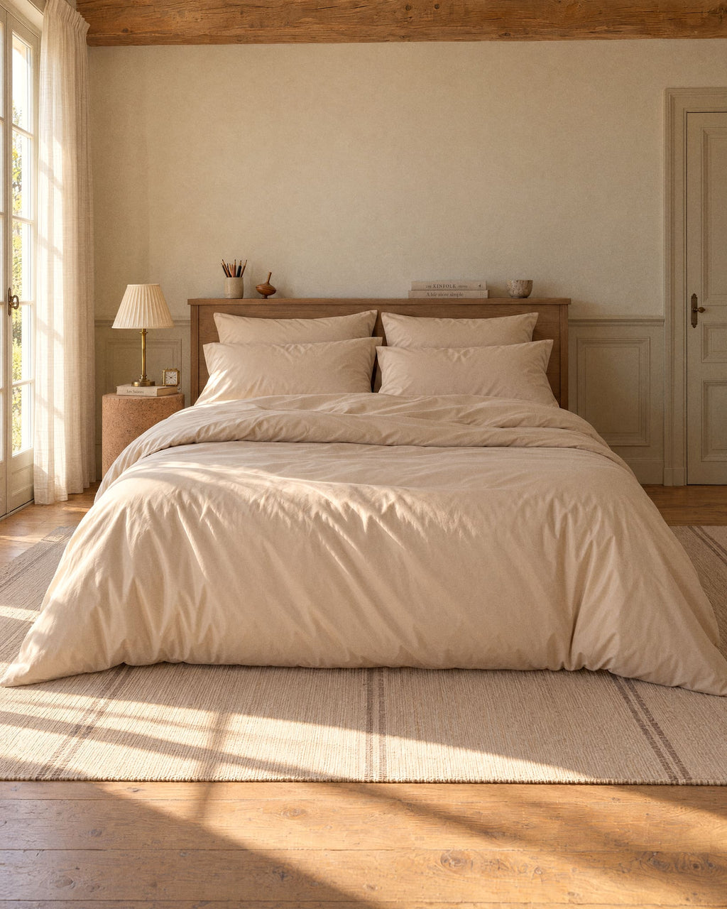 Parure de lit en Percale de coton - Beige