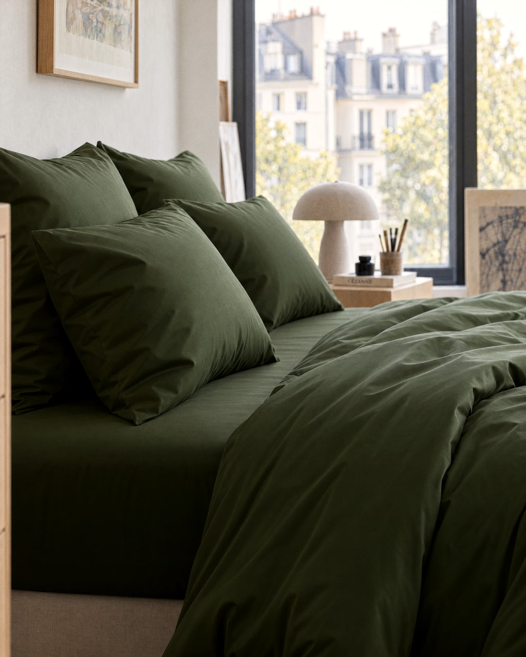 Taies d'oreiller X2 en Percale de coton - Vert sapin