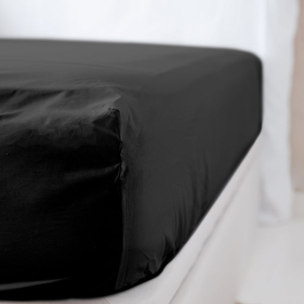 Dejorine - Drap housse en Percale de Coton - Teinte Coeur d'ébène - Couleur Gris Anthracite
