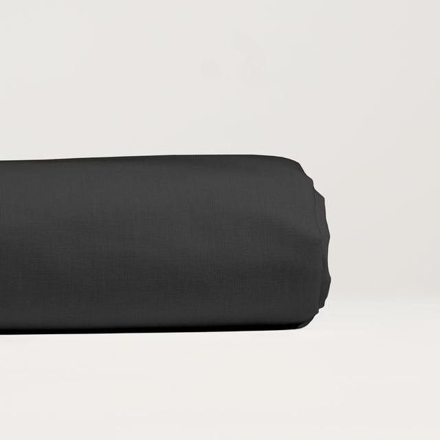 Dejorine - Drap plat en Percale de Coton - Teinte Coeur d'ébène - Couleur Gris Anthracite