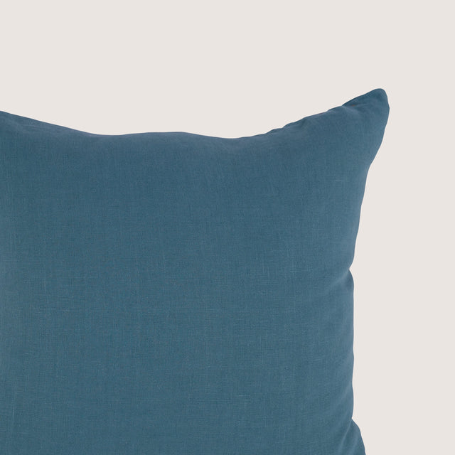 Dejorine - Housse de coussin en Lin lavé - Teinte Bleu Niagara - Couleur Bleu
