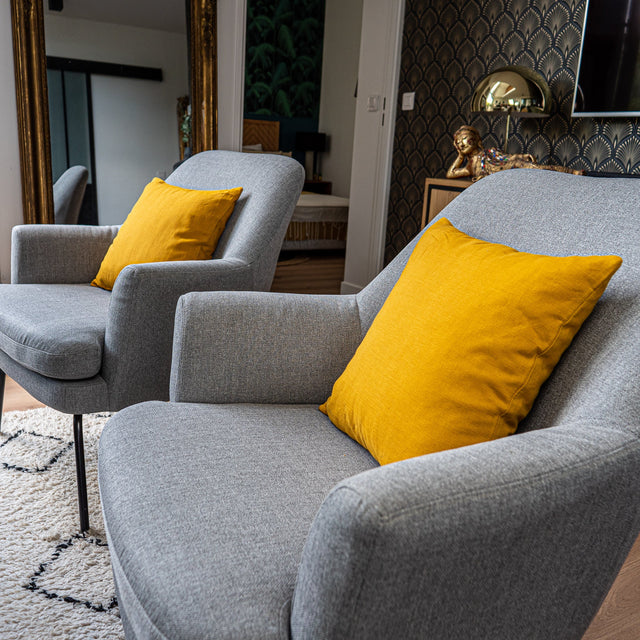 Dejorine - Housse de coussin en Lin lavé - Teinte Moutarde - Couleur Orange