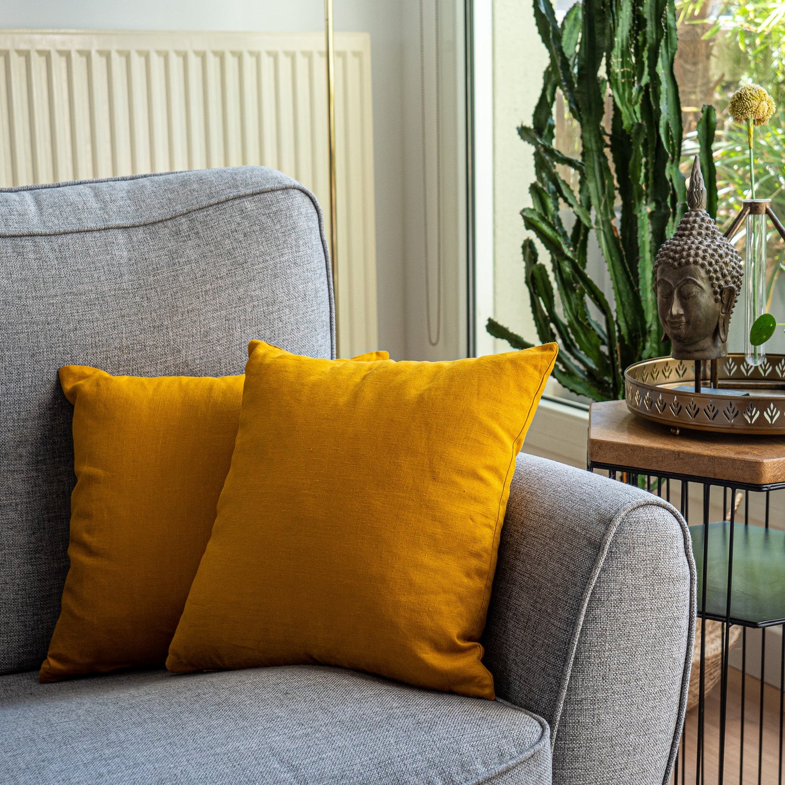 Dejorine - Housse de coussin en Lin lavé - Teinte Moutarde - Couleur Orange
