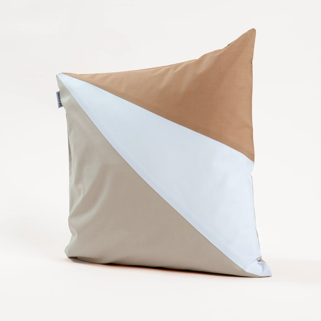 Dejorine - Housse de coussin en Percale de Coton - Couleur Marron, Beige et Blanc