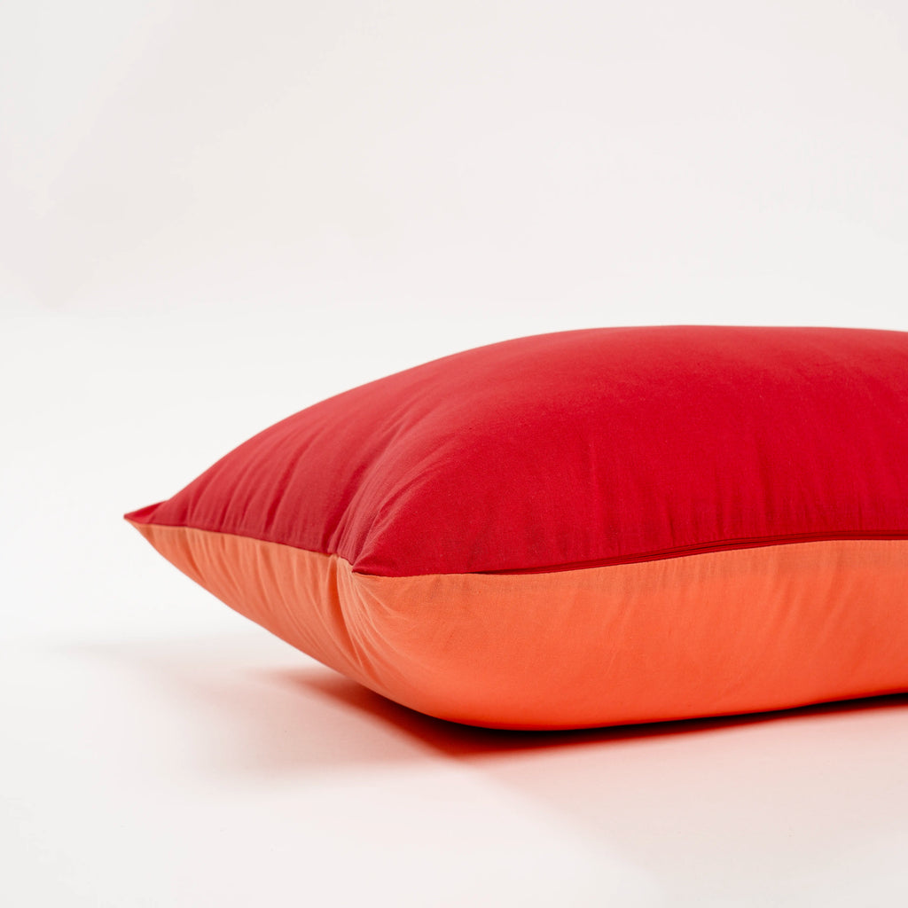 Dejorine - Housse de coussin en Coton - Biface - Couleur Rouge et Orange