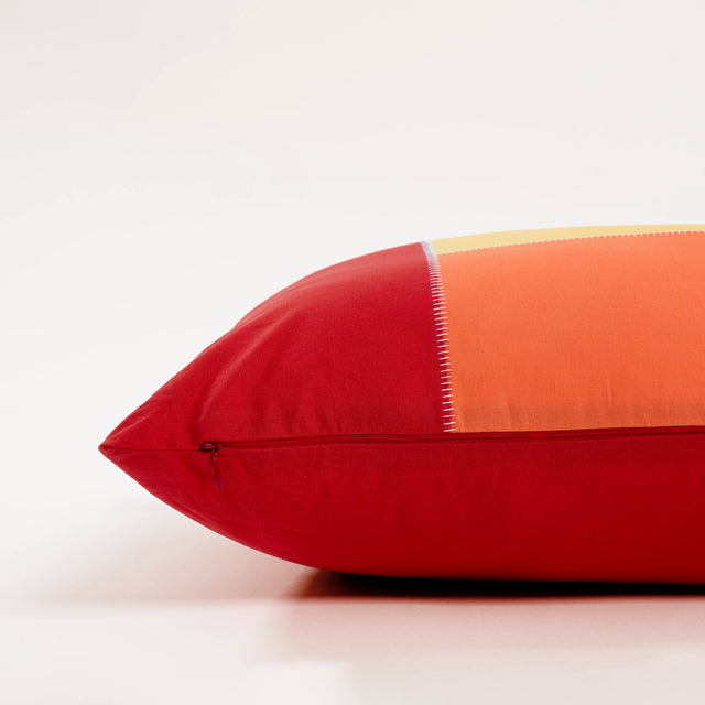 Dejorine - Housse de coussin en Coton - Couleur Rouge, Orange et Jaune avec finition flatlock
