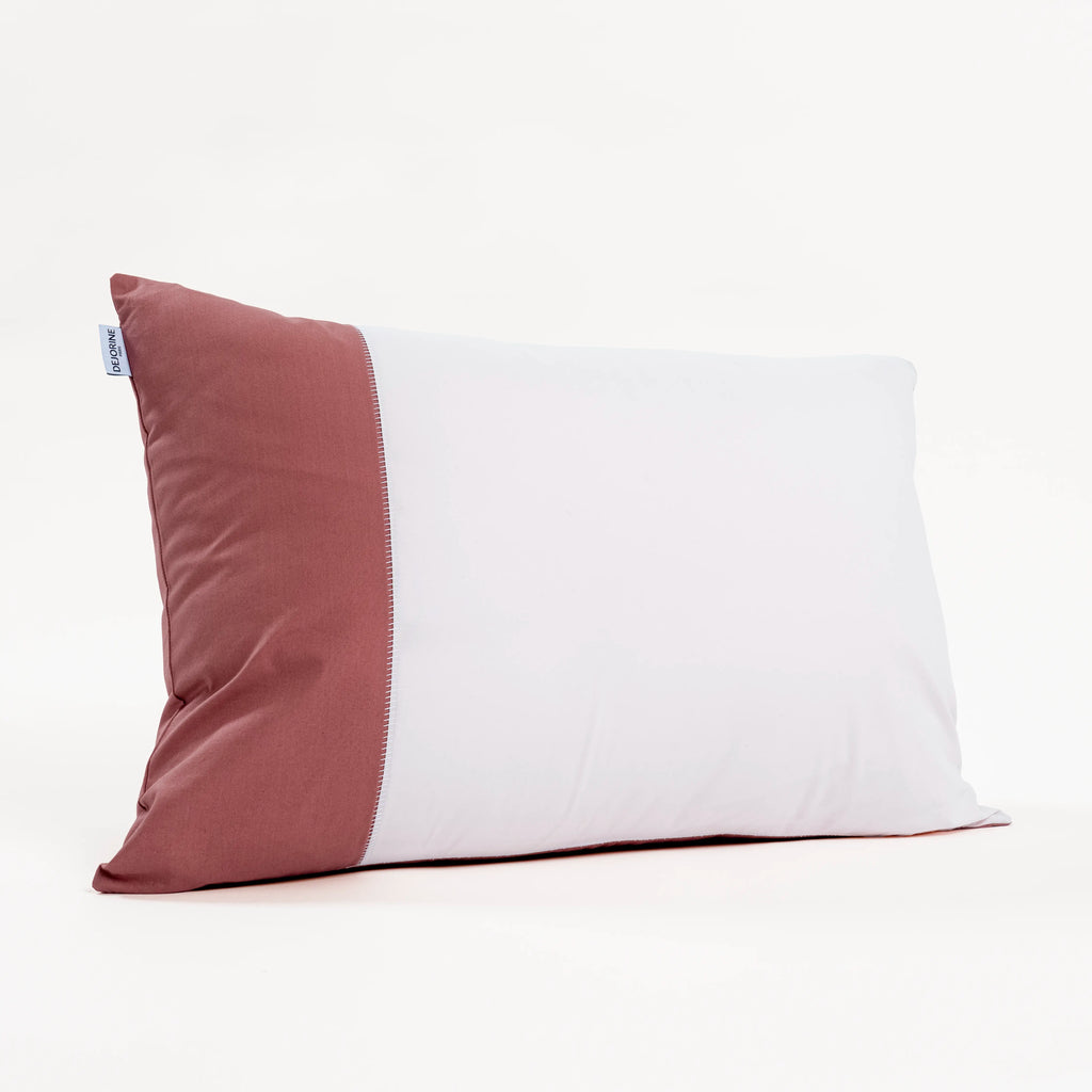 Dejorine - Housse de coussin en Percale de Coton - Couleur Rose poudré et Vieux rose, finition en point flatlock
