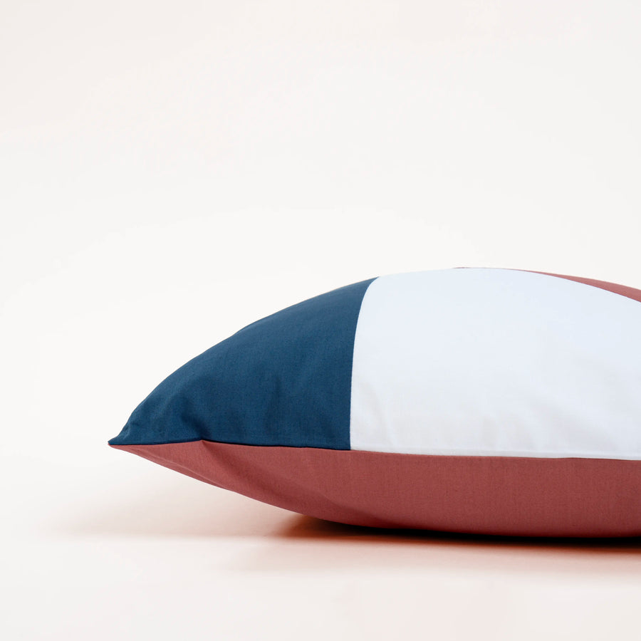Dejorine - Housse de coussin en Percale de Coton - Couleur Bleu marine, Vieux rose et Blanc