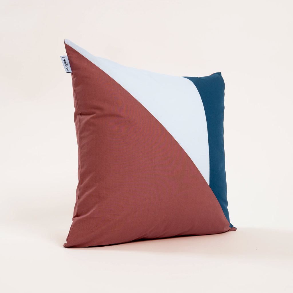 Dejorine - Housse de coussin en Percale de Coton - Couleur Bleu marine, Vieux rose et Blanc