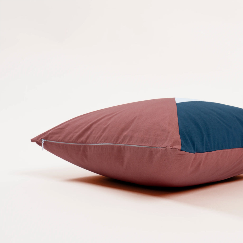 Dejorine - Housse de coussin en Percale de Coton - Couleur Bleu marine, Vieux rose et Blanc