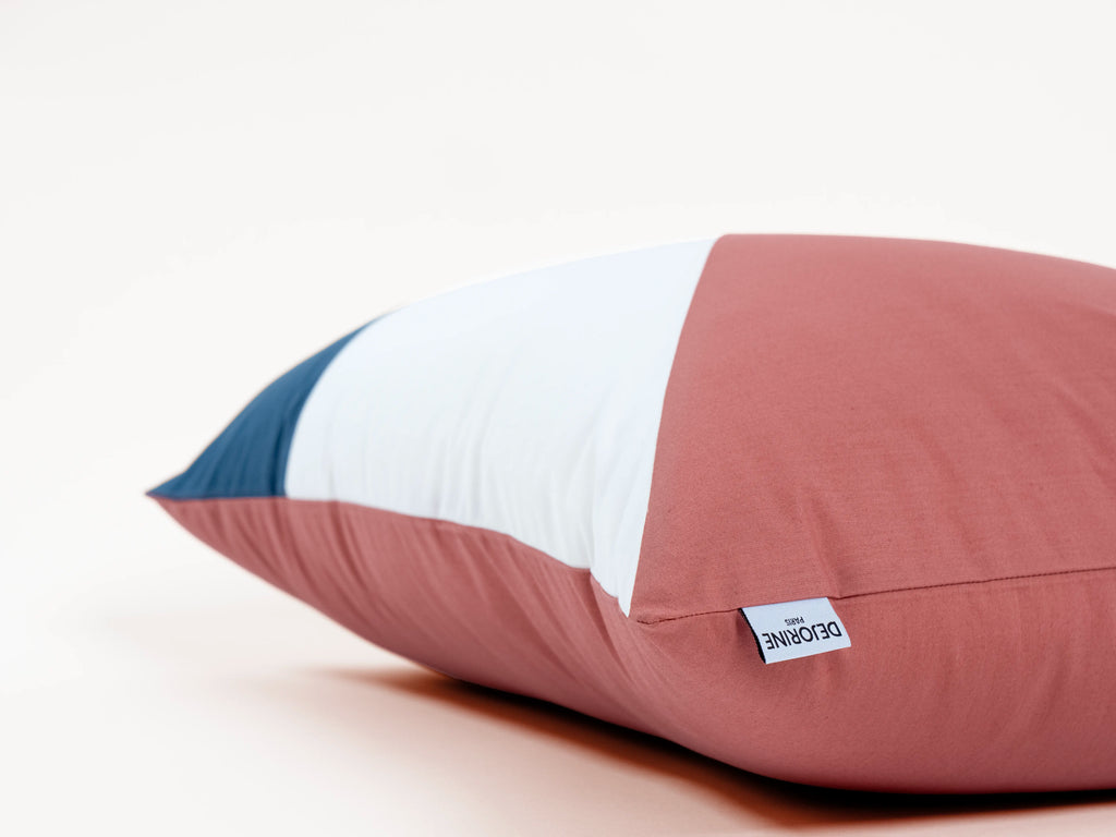 Dejorine - Housse de coussin en Percale de Coton - Couleur Bleu marine, Vieux rose et Blanc